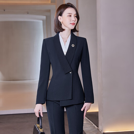 Zi Mei Qiao Professional Suit Suit for Women 2025 Autumn and Winter Fashion Temperament Hotel Front Desk Manager Formal Jewelry Store Work Clothes Blue Suit XL (Recommended 115-125 Jin Jin equals 0.5 kg)