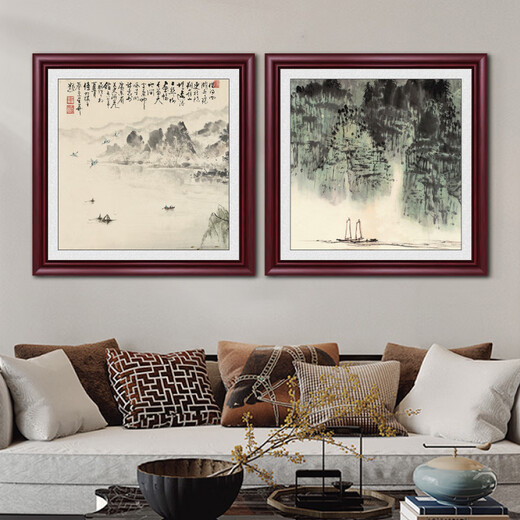Weekend Island famous landscape painting, antique painting, ink painting, living room square hanging painting, entrance decorative painting, new Chinese style ink painting mural, Wangyun Tower-1 (model) 50*50cm (study) solid wood frame