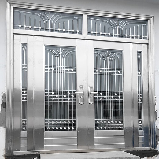 304不锈钢门农村自建房进户大门双开门玻璃入户不锈钢防盗门家用 钢灰色款式9905