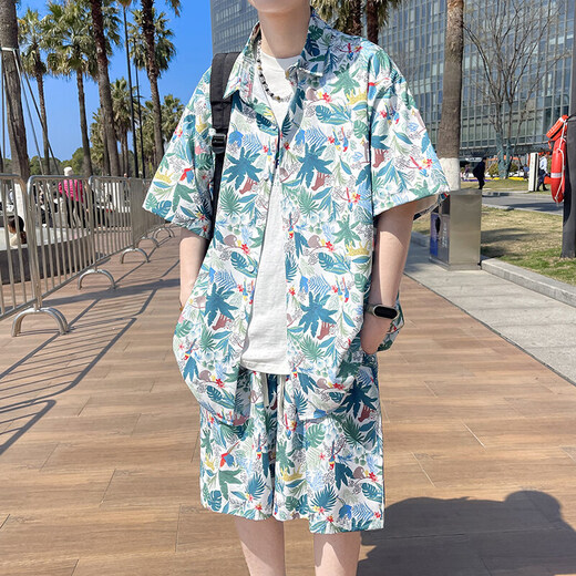 Xuanfanduo Seaside Vacation Shirt Set pour garçons en été mince et style beau, un ensemble associé à des paquets en deux pièces de Sanya, Hawaii T878 L 115Jin [Jin est égal à 0,5 kg] à 130jin [Jin est égal à 0,5 kg] peut être porté