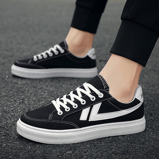 
Lunga men's shoes for spring and summer breathable board shoes for men's trendy sports casual shoes versatile ice silk canvas shoes for work and work shoes YJ-689 black 40