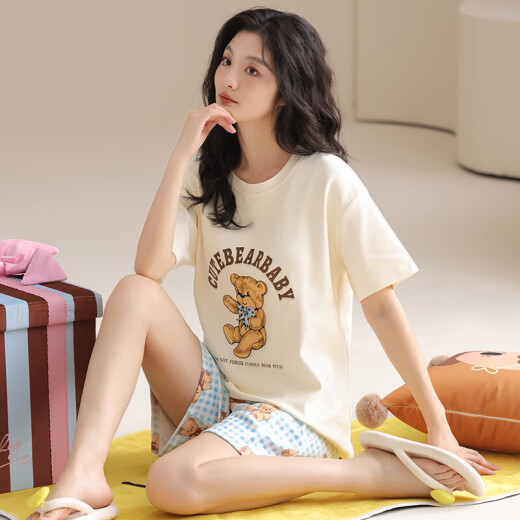 [纯棉]睡衣女夏季套头短袖短裤休闲款家居服套装可外穿女cker CKE-W6172A L