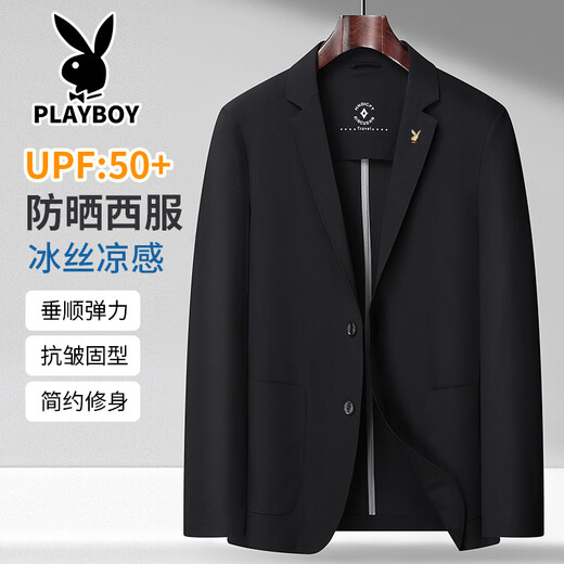 花花公子2025新款轻奢冰丝防晒西服男夏季防晒衣服休闲商务小西装外套 深藏青 XL 180 (适合145-165斤)