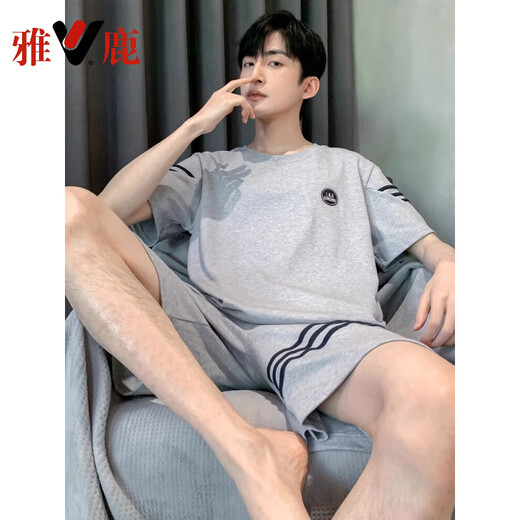 雅鹿男士睡衣男夏季短袖纯棉男款夏天薄2025新款男生大码家居服 HDE-9928 L 男