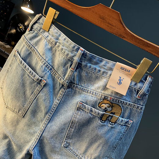 Playboy American Retro Retro тяжелые вышитые джинсовые шорты Мужская модная марка красивая прямая пятиточечная пятиточечная тонкая ланья 9922 Blue 28