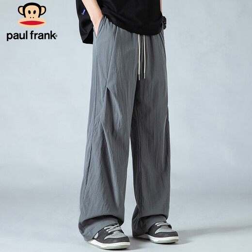 大嘴猴（paul frank）休闲裤男士夏季速干冰丝裤子男褶皱户外山系伞兵男裤 灰色 XL