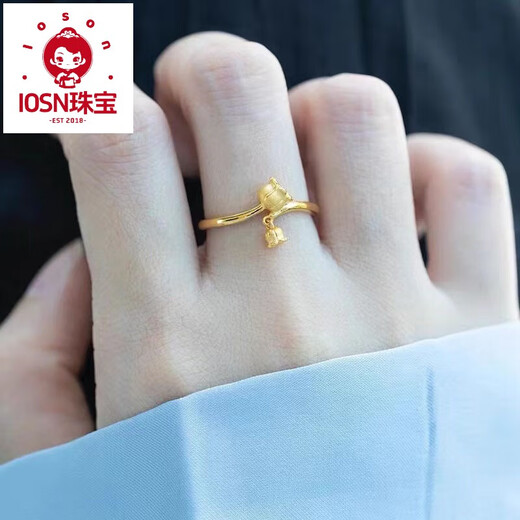 Iosn gold lily of the valley flower ring female 999 pure gold flower ring 3D hard gold wedding ring transfer bead tail ring adjustable about 2.60 grams