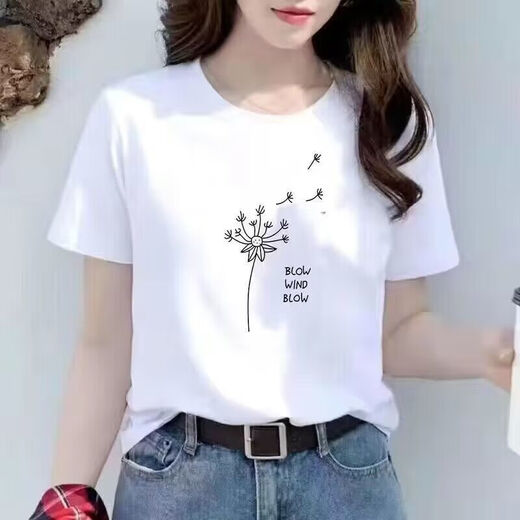 夏装2025短袖t恤女韩版大码时尚百搭上衣学生装打底衫袖宽松女装 1047 M