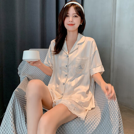 2025新款睡衣女款春夏季冰丝短袖短裤夏天仿真丝绸家居服套装 G724 M 身高160左右，体重80-100斤