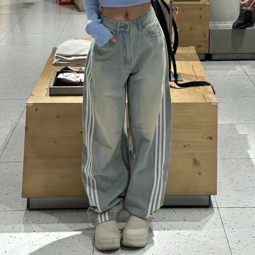 阿迪达斯 （adidas）三叶草女子复古渐变效果水洗牛仔运动长裤JX9214/9212/9213 黑色JX9213 32
