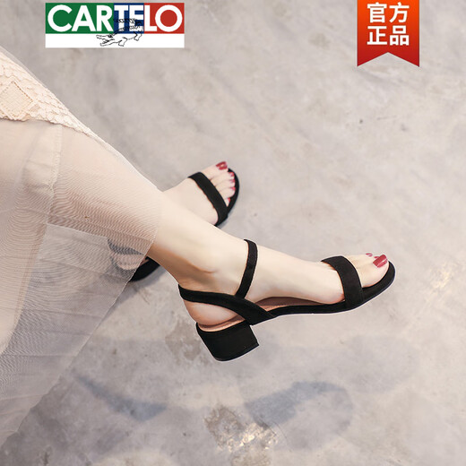 CARTELO Sandals for women 2025 new summer versatile mid-heel thick heels one-length high heels women's outer wear skirt black heel height 4 cm-698-4 40