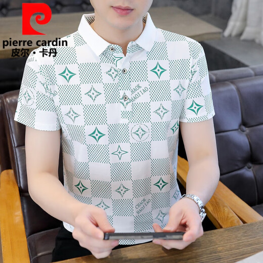 皮尔卡丹（pierre cardin）新款男士纯欲风polo.衫时尚韩版半袖青年印花棉质吸汗透气短袖t恤 9226卡其 3XL 150-160斤