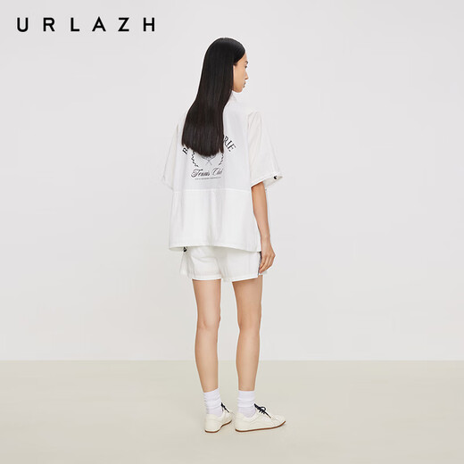 URLAZH有兰商场同款2025夏季新款休闲宽松运动风小立领轻薄短袖外套女 白色 XS