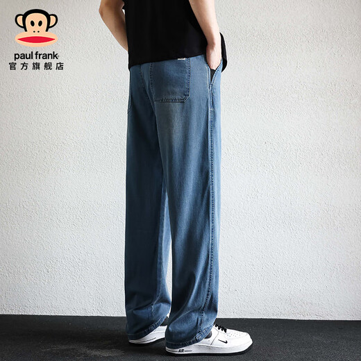 大嘴猴（paul frank）潮牌天丝凉感直筒牛仔裤男士夏季薄款宽松阔腿休闲弯刀工作裤子装 黑灰色3019B【官方正品】 36 【建议165-185斤】