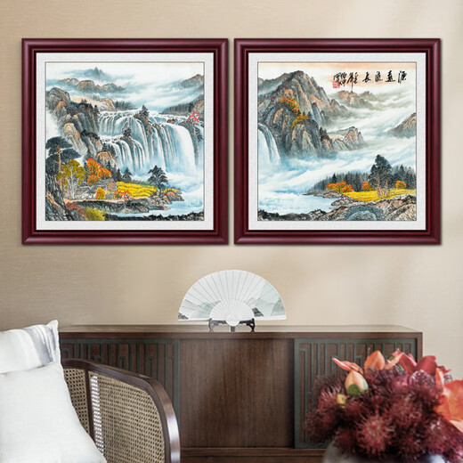 Weekend Island famous landscape painting, antique painting, ink painting, living room square hanging painting, entrance decorative painting, new Chinese style ink painting mural, Wangyun Tower-1 (model) 50*50cm (study) solid wood frame