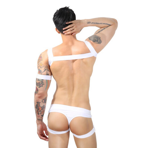 Zi Jiafu Y men's sexy leggings thong strap sexy underwear large camisole chest strap muscle tights white M (66-73CM)