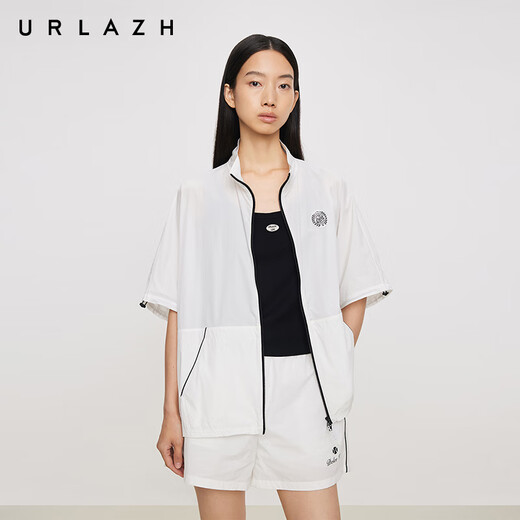 URLAZH有兰商场同款2025夏季新款休闲宽松运动风小立领轻薄短袖外套女 白色 XS