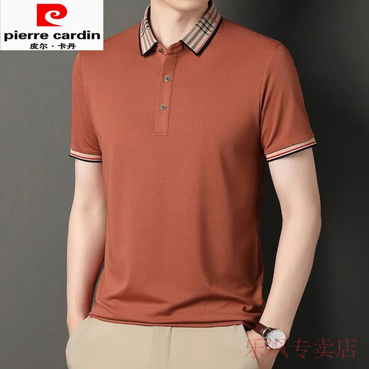 Pierre Cardin Camiseta de manga corta para hombres de mediana edad Camiseta de polo de color sólido de color delgado Camiseta casual para hombres