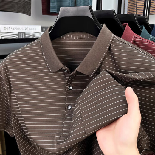 Hengyuanxiang Sommer Neue Männer lose kurzärmelige Baumwoll-T-Shirt für Männer 50-60 Jahre alter ungezwungener echter Taschenstreifen mittlerer Alters 9757 Orange S 165/48 Empfohlen 90-110jin [Jin gleich 0,5 kg]