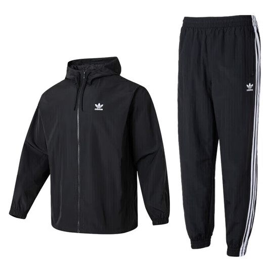 Adidas (Adidas) Clover Herren Sport Set New Workwear Woven Windproof Coat Fitnesstraining Trendy Casual Anzug Backdrucken mit Kapuzenjacke + Fußhosen s s