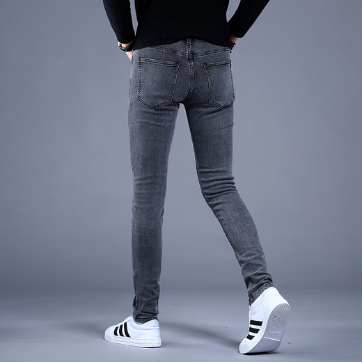 Kejiehao gray jeans 2025 new men's summer thin slim fit elastic pants for men's versatile trendy high-end gray 1049 30 waist 2 feet 3