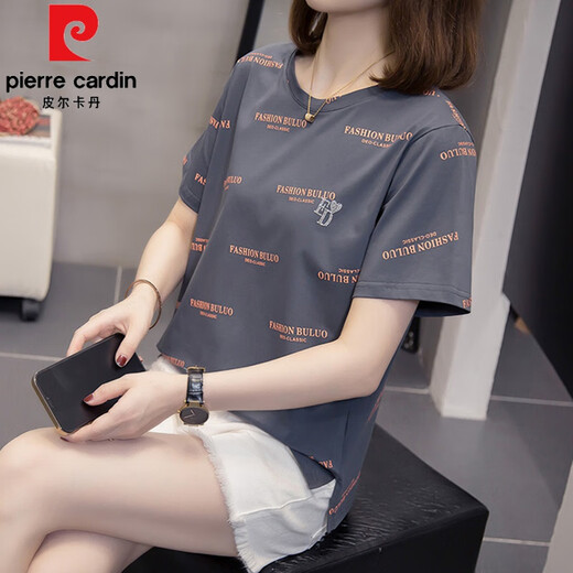 
Pierre cardin 2025 summer new large-size pure cotton short-sleeved T-shirt for women Korean style slim and versatile casual belly cover top 6625 purple L [90-120Jin [Jin equals about 0.5 kg]]