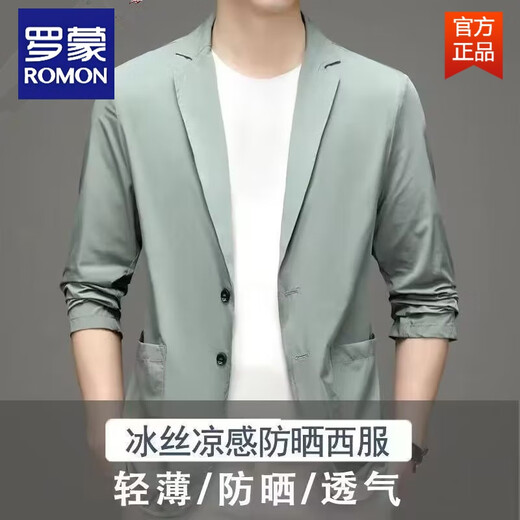 ROMON summer ice silk suit men's casual sun protection suit thin spring and autumn single jacket top 718# black M