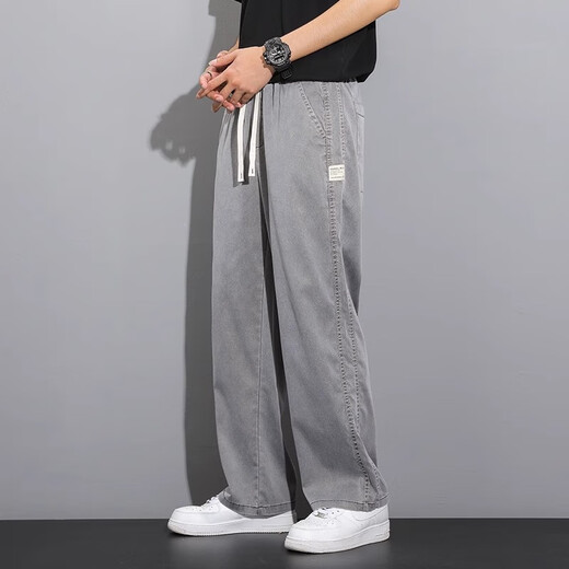 BPSO TIANSI Jeans Men's 2025 Summer Fashion Fashion Fashion Fashion Fashion Ice Silk Pierras anchas Casuales Pantalones largos 1048 Gray M M Recomendado 90-115Jin [Jin equivale a 0.5 kg]