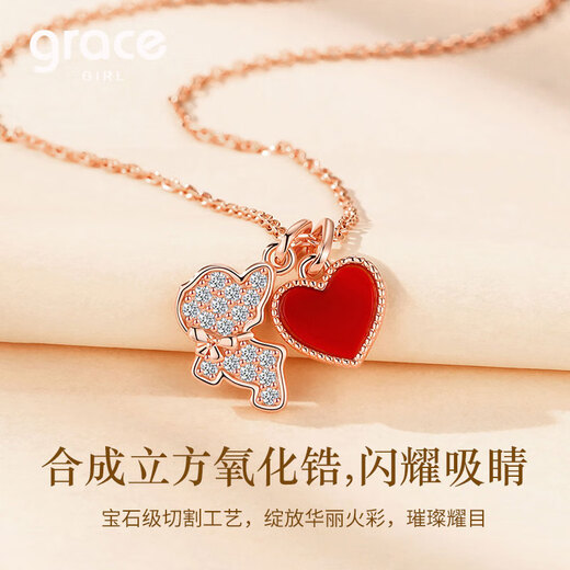 Grace Girl Love Puppy Pendant Necklace Women's Light Luxury High-end Jewelry Practical Birthday Gift Valentine's Day for Girlfriend Love Puppy Necklace Light Luxury Gift Box