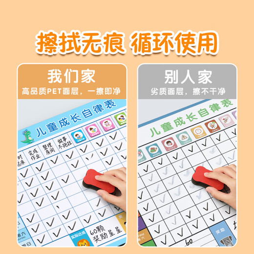 Puntos de recompensa para niños Muro de recompensa para niños Table Crecimiento de la tabla de autodisciplina Plan de aprendizaje de la mesa del niño Dinosaur Potente Cleaning Modelo 139 Pieces + Whiteboard Cleaner