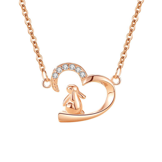 Olodya [título] Nuevo corazón con el lindo collar de conejo Silver S925 Collar para mujeres japonesas y coreanas en forma de corazón de San Valentín Regalo de cumpleaños D679 Collar de platino con cadena cruzada (con certificado de inspección nacional + grabado gratuito + tarjeta de felicitación de escritura)
