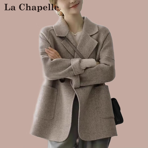 La Chapelle high-end woolen coat for women short and small 2025 autumn and winter new fashion versatile slim spring and autumn coat trend brown L 115-130Jin Jin is equal to 0.5 kg