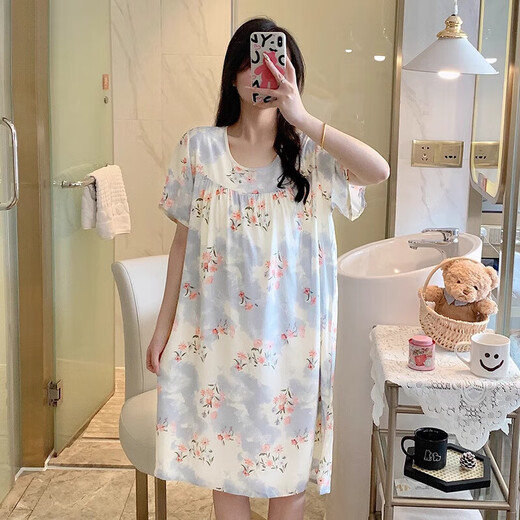 Langsha Loose Loose Taille de nuit en soie en coton pour les femmes en été mince et mignon de style coréen pyjamas robe en coton artificiel 15260 l