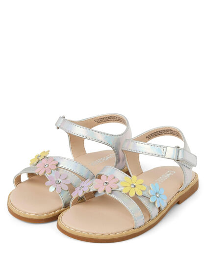 GYMBOReeGymboree Girls Toddler Flat Sandals, Silver Floral, 9 Toddlers Silver Floral 9 Toddlers
