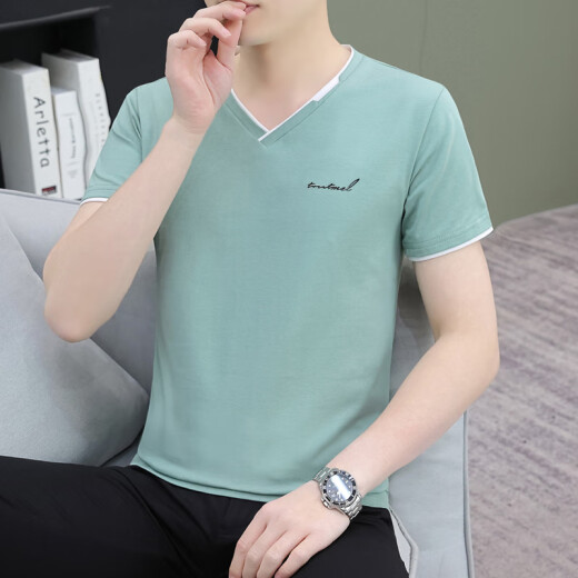 七匹狼（septwolves）夏季纯棉男士短袖恤领薄款修身青年潮流半截袖男休闲鸡心领体恤 深灰色 QY694 M 【95-115斤】