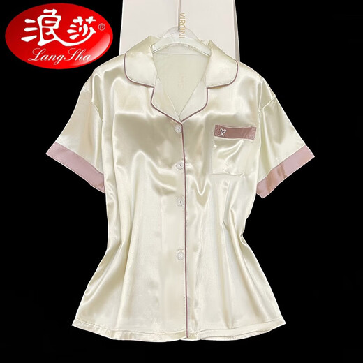 浪莎2025年新款冰i丝睡衣女士短袖夏季薄款丝绸可外穿家居服套装春夏 FS_9214#开衫双短 蕾丝口袋 2XL