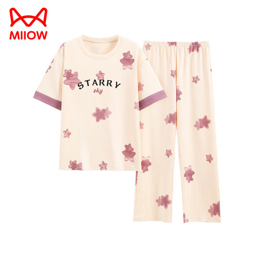 猫人（MiiOW）夏季女士短袖睡衣套装纯棉全棉长裤家居服春秋薄款春秋天可外穿 Y9712 M (建议75-95斤)