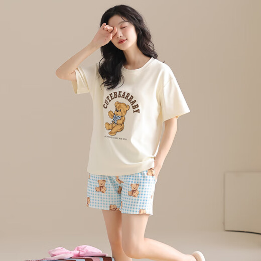 [纯棉]睡衣女夏季套头短袖短裤休闲款家居服套装可外穿女cker CKE-W6172A L