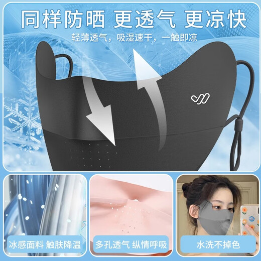 Jiaoxiafan Seamless Sunscreen Mask for Women, Anti-UV Ice Silk Eye Corner Covering Face, Thin Sunscreen Mask, Temperament Gray, Ice Feel Sunscreen UFP50+