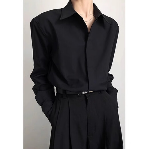 Digada black long-sleeved shirt for men in autumn and winter, handsome drapey inner, versatile, high-end, loose casual shirt jacket JCF-C161 black XL