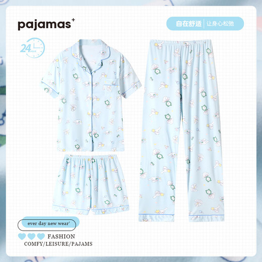 S.SOFEA玉桂狗短袖家居服可爱卡通少女薄款三件套 套KK14122# 185 2XL【建议135-150斤】