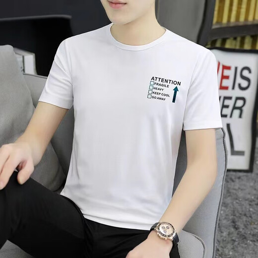 七匹狼（SEPTWOLVES）莫代尔冰丝男短袖t恤夏季上衣体恤休闲新款圆领半袖潮牌速干凉感 1421白色 M 100斤-110斤