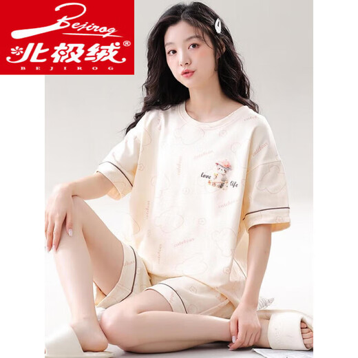 北极绒2025新款女睡衣夏季短袖薄款卡通可爱带胸垫家居服薄款套装 无胸垫12014 M (建议体重80-95斤左右)