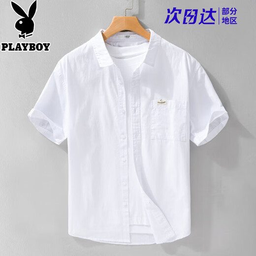 Playboy Summer Summer Manga corta Camisa de manga japonesa Pure Cotton Casco Versátil Versátil Camisa de media manga All Cotton Summer Fashion Top 315 Blue XL