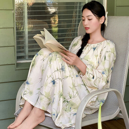 Fairy Yi avec poitrine de cheminée intégrée pour les femmes au printemps et à l'automne à manches longues Cotton Yarn Casual peut être porté à l'extérieur en pyjamas de style chinois et vêtements à domicile 13063 m