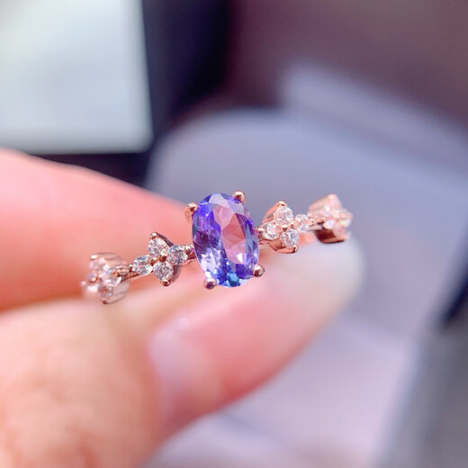 Lierui natural tanzanite ring s925 pure silver grains are all exquisite and exquisite Chinese Valentine's Day gift 4*6mm