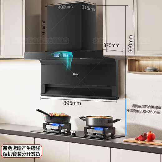 海尔（Haier）变频巡航顶侧三吸抽油烟机 30立方大吸力 国家补贴20% 1100Pa静压热熔自清洁家用油烟机EC739UD