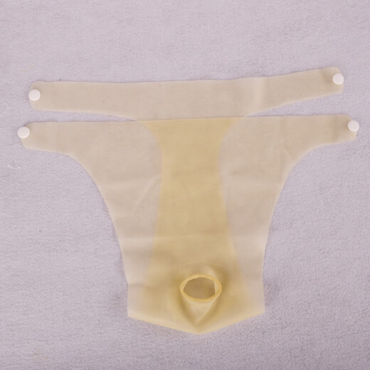 男士透明乳胶内裤性感镂空益阳裤男双侧扣酷爽安全裤丁字裤避孕裤 肉色4069 均码