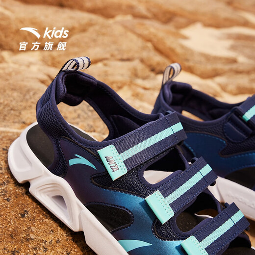 ANTA Children's Sandals Men's Big Children's Shoes 2026 Summer New Outdoor Velcro Open Toe Amphibious Beach Shoes New Ink Blue-5 37 Shoe Inner Length 23.5cm