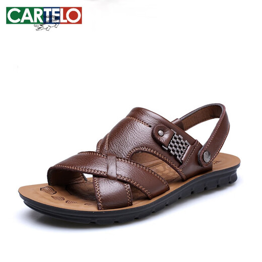 Cartelo 2024 Sommer Neue Männer Sandalen Herren trendige Leder Beachschuhe Große Palettenschicht Cowide Freizeit -Männer Sandalen 12129 Schwarz 38